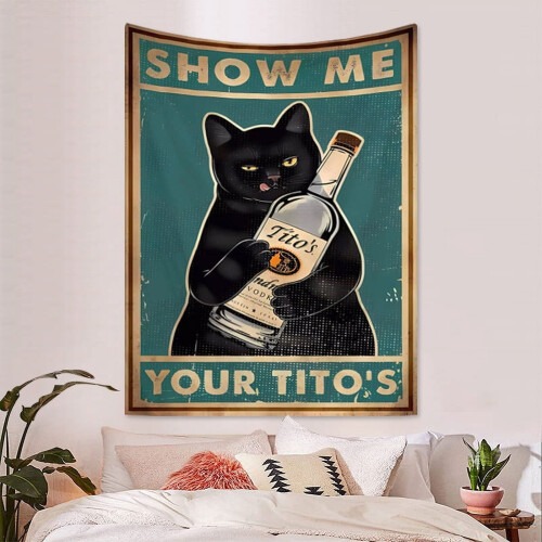 Αφίσα Μαύρης Γάτας Vintage Διακόσμηση Τοίχου Μπαρ 150x130εκ.