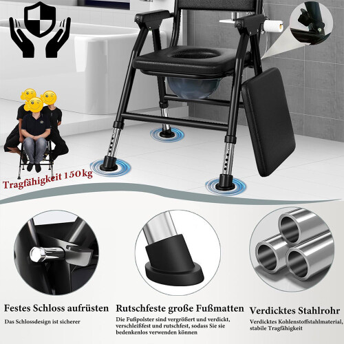 Folding Bedside Commode Toilet Chair Removable Bucket Anti Slips UK 2