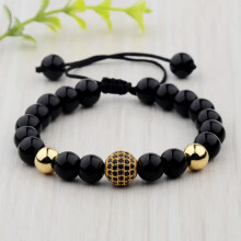Black Lava Beaded Macrame Bracelet Gold 1pc