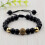 Black Lava Beaded Macrame Bracelet Gold 1pc 1