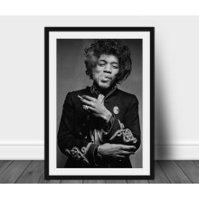 Jimi Hendrix Rock and Roll-plakat i svart-hvitt, vintagestil