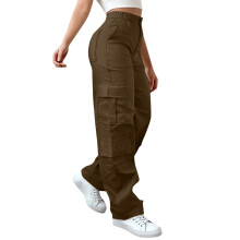 Women's Comfortable Quick Dry Overalls Pants Cotton-Coffee XXL