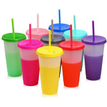 Gobelets à couleur changeante avec couvercles et pailles, 710 ml (9 pièces)