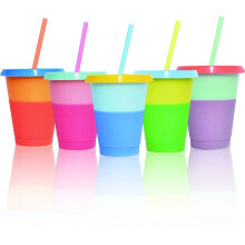 Gobelets à couleur changeante avec couvercles et pailles, 473 ml (16 oz), lot de 5