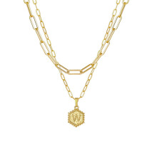 Vergulde zeshoekige letterhanger ketting voor dames