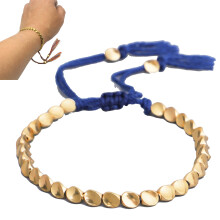 Pulsera de cuentas de cobre tibetanas hecha a mano, ajustable, de algodón