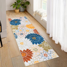 Covor floral lavabil modern bej 60 cm x 180 cm