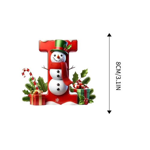 Christmas Snowman Ornament with Initial Letter, Red