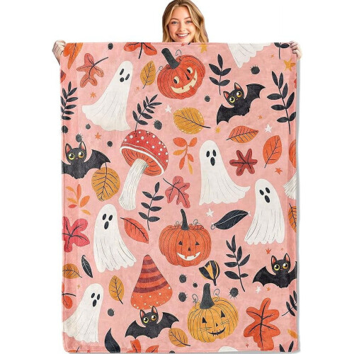 Halloween Skull Pumpkin Throw Blanket Soft Flannel