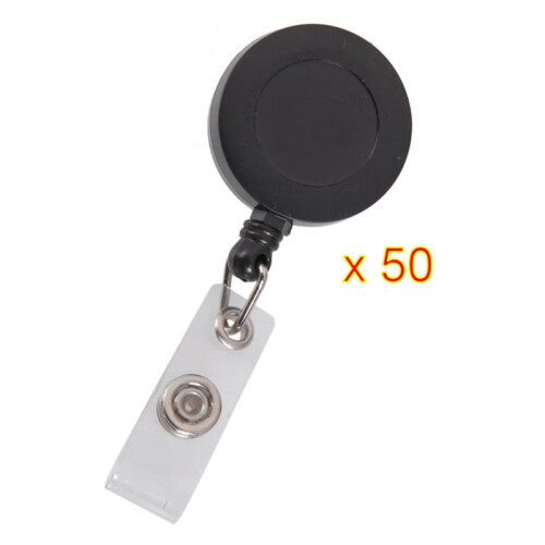 Porte-clés rétractable avec clip ceinture noir, lot de 50
