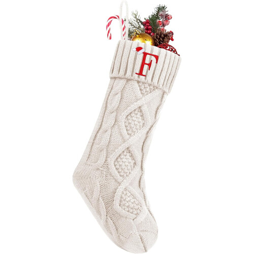 Gepersonaliseerde gebreide kerstsok met monogram, 45 cm