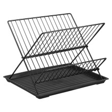 FUYGRCJ escurridor de platos de acero al carbono de 2 capas plegable con