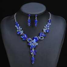 Retro bloemen kristallen ketting en oorbellen set