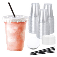 Gobelets en plastique transparent avec couvercles et pailles, lot de 20, 500 ml
