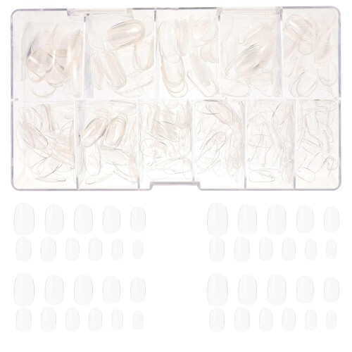 Clear Full Cover Nail Tips Short Oval False Nails Removable