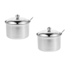 2Pcs Metal Stainless Steel Seasoning Jars Silver with Spoon for Spices