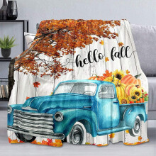 Couverture d'automne motif camion de ferme bleu 152 x 203 cm