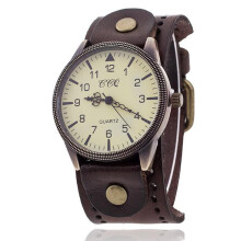 Montre CCQ en cuir vintage Ă quartz pour hommes et femmes