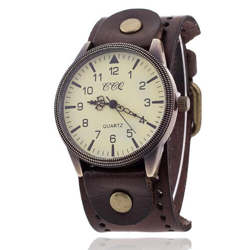 CCQ Δερμάτινο Vintage Quartz Ρολόι για Άνδρες και Γυναίκες
