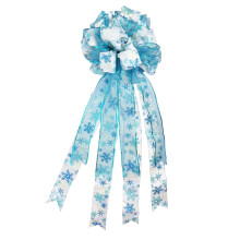 Christmas Tree Topper Blue Bow with Wired Edge 13x34 Inches