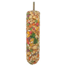 Yellow Metal Bird Treat Perch Natural Wood Snack Chewing Toy