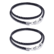 Collier en cuir pour homme avec fermoir en acier inoxydable, 60 cm