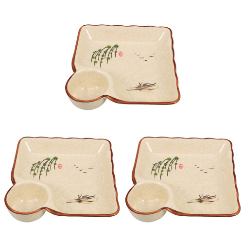 3Pièces Assiettes En Céramique Compartiment Sauce
