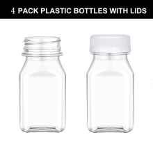 Bouteilles de jus transparentes, 120 ml, couvercle blanc, lot de 4