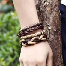 Vintage gevlochten leren damesarmband met meerdere lagen