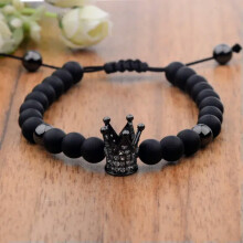 Herrenarmband aus Kupfer mit Natursteinanhänger und schwarzem Zirkonia