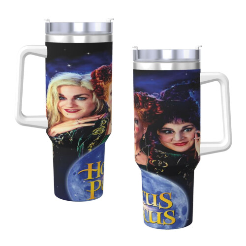 Copo térmico Hocus Pocus de 1,2 litro com alça e canudo.