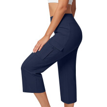 Women's loose-fitting, casual cropped trousers with-Dark Blue L