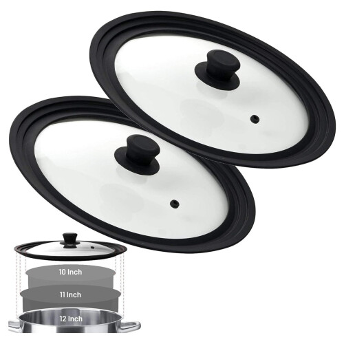 Universal-Topfdeckel aus gehärtetem Glas mit Silikonrand (2er-Pack)