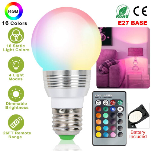 Ampoule LED E27RGB 3W 16 couleurs dimmable avec télécommande infrarouge