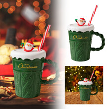 Mug de Noël en céramique avec couvercle et paille, 35 cl