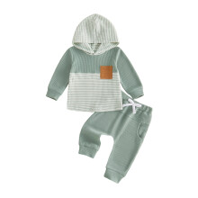 (2-3 Years, Light Green) Toddler Boy Fall Clothes Set Contrast Color Stripe Long Sleeve Hoodies and Joggers Pants 2 Piece Waffled Outfits
