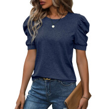 Puff Short Sleeve Sweater for Women Tops Trendy  -藏蓝色 L