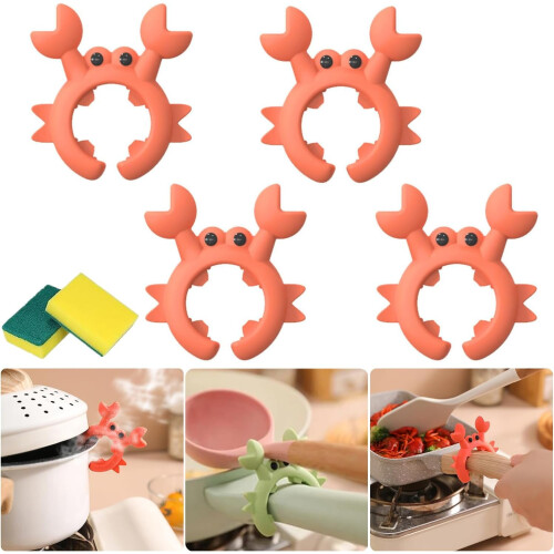 Crab Spatula Holder Silicone Spoon Rack 4 Pcs Red