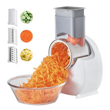Rallador de queso eléctrico con piezas desmontables para uso doméstico.