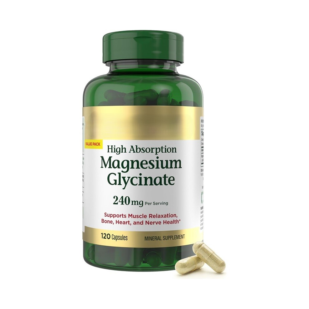 (1pc) High Absorption Magnesium Glycinate 240mgâNon-GMO,Gluten-Free,Vegetarian,120Count/60 Servings