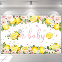 Fundal pentru petrecerea de baby shower cu lămâie, roz, floral, 1,5x9 m