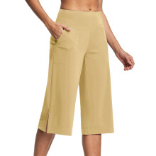 Pants for Women High Waist Wide Leg Yoga Capris with-Khaki M