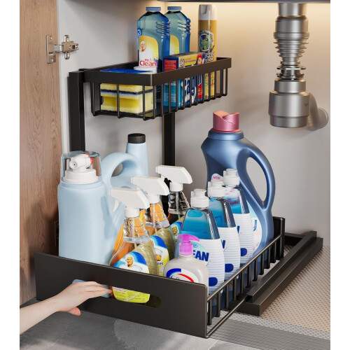 Under Sink Organizer Stainless Steel 2-Tier Pull-Out