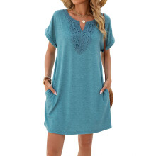 Women's Elegant Casual Blouses, Short Sleeve Shirts,-Blue L