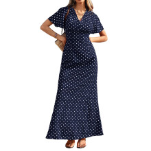 Women's Dress - Short Sleeve, High, Back Cut-Out -Navy Blue S