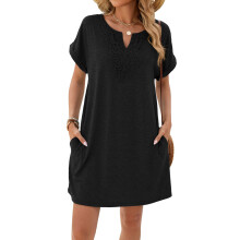 Women's Elegant Casual Blouses, Short Sleeve Shirts,-Black XXL