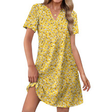 Women's dresses, casual V-neck wedding guest dresses,-Yellow L