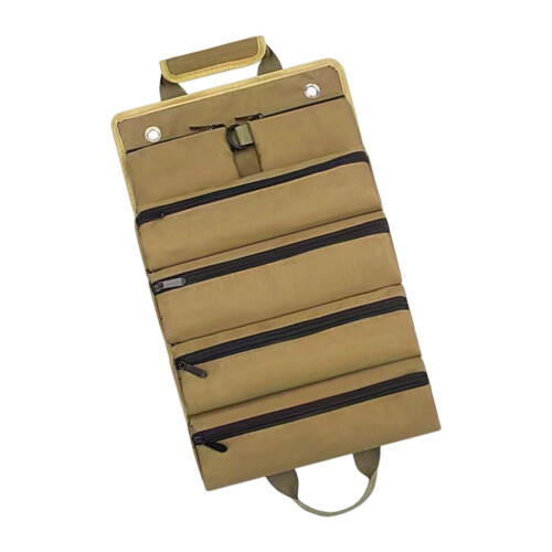 Extra Thick Cloth Tool Carry with Zippered Pockets Roll-1khaki