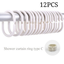Crochets de rideau de douche en plastique transparent en forme de C, lot de 12