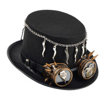 Elegant Black Steampunks Hat With Detailed Skull Accent For-B